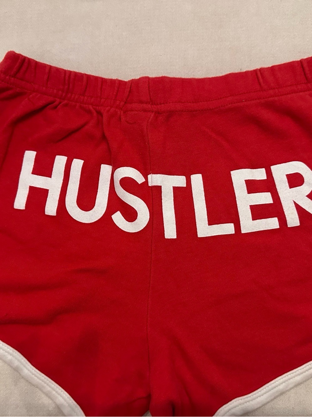 Red "HUSTLER" Booty Shorts with White Trim